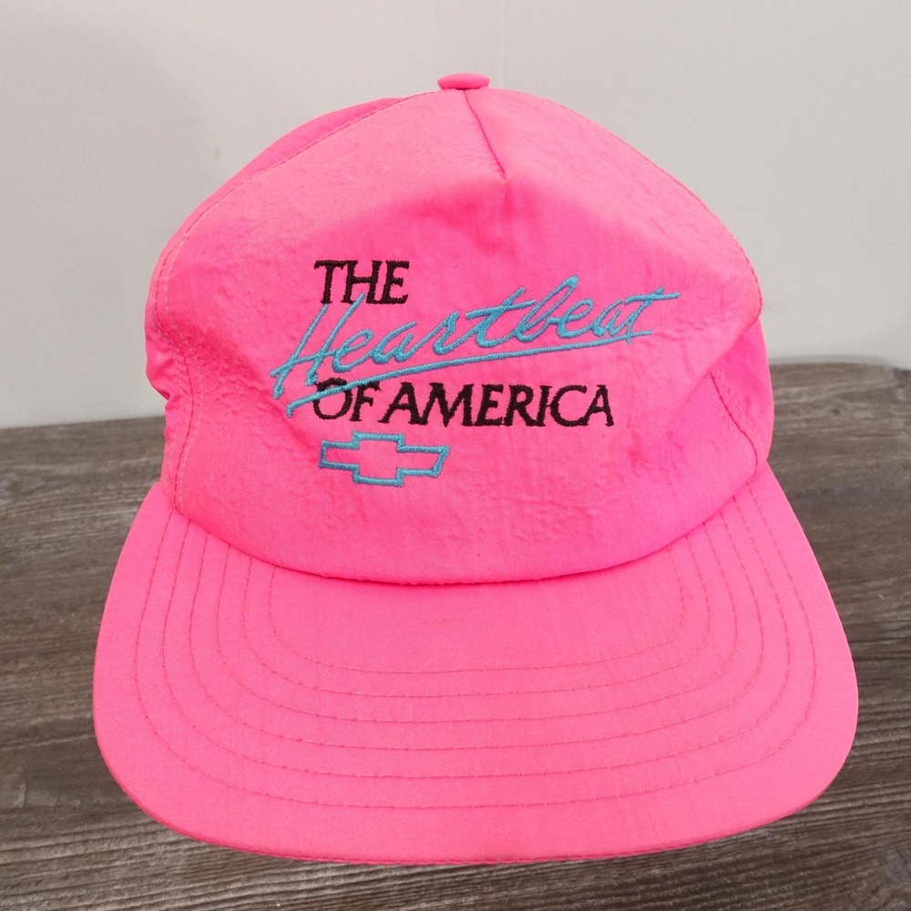 Vintage Horizon Chevrolet Heartbeat Hat Cap Snap Back Pink Neon Chevy